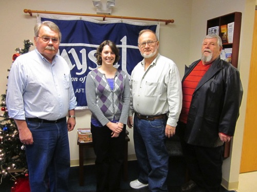 2011 Winner - Natalie Wendig, a high school art teacher at Watertown High School. Pictured with Dick Edwards, Lynn Hunneyman, and Richard LaLonde